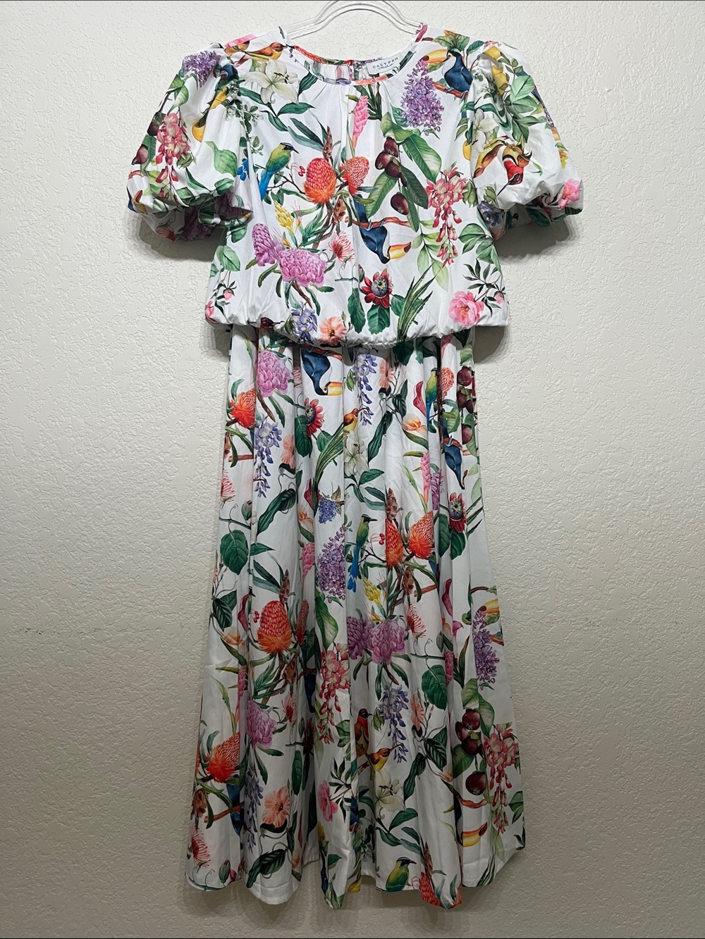Calypso St. Barth Women’s Small Tropical Floral Puff-Sleeve 2 Piece Maxi Dress